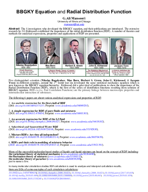 (PDF) BBGKY Equation and Radial Distribution Function G.Ali Mansoori