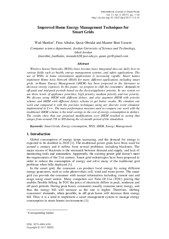 (PDF) Improved Home Energy Management Techniques for Smart Grids