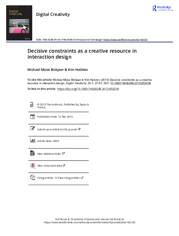 (PDF) Decisive constraints as a creative resource in interaction design