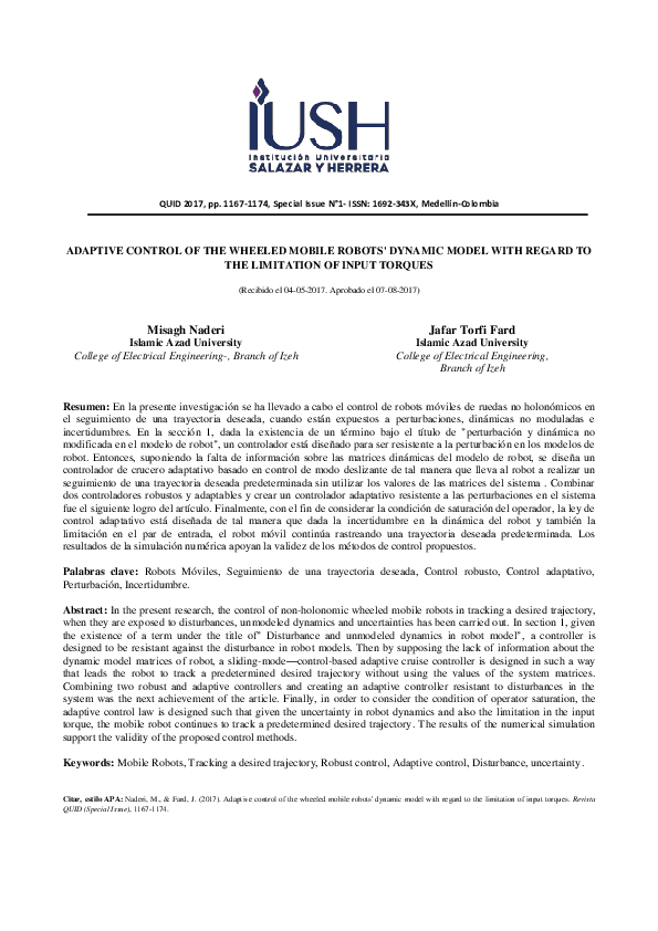 (PDF) Adaptive Control of the Wheeled Mobile Robots' Dynamic Model with ...