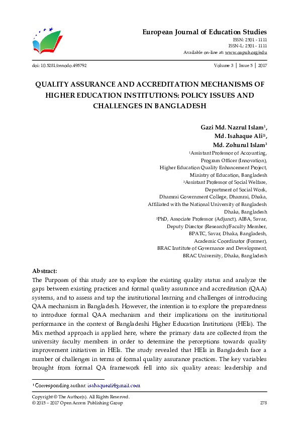 (PDF) Quality Assurance and Accreditation Mechanisms of Higher ...