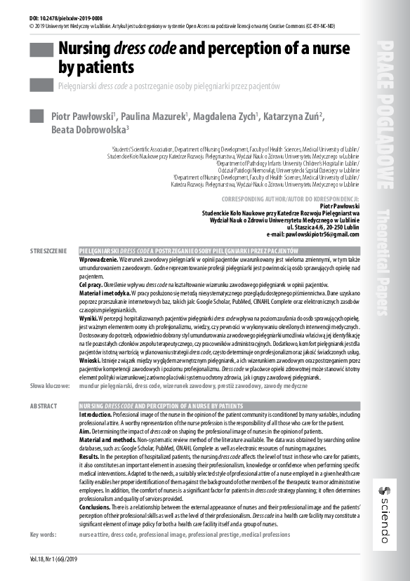 (PDF) Nursing dress code and perception of a nurse by patients Beata