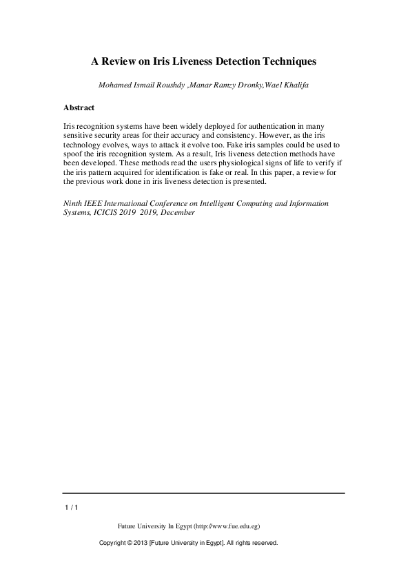 (PDF) A Review on Iris Liveness Detection Techniques