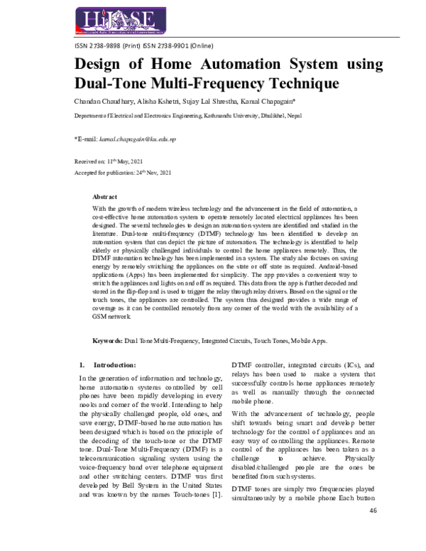 (PDF) Design of Home Automation System using DualTone MultiFrequency