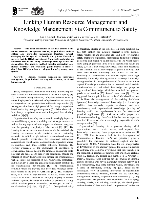 (PDF) Linking human resource management and knowledge management via ...
