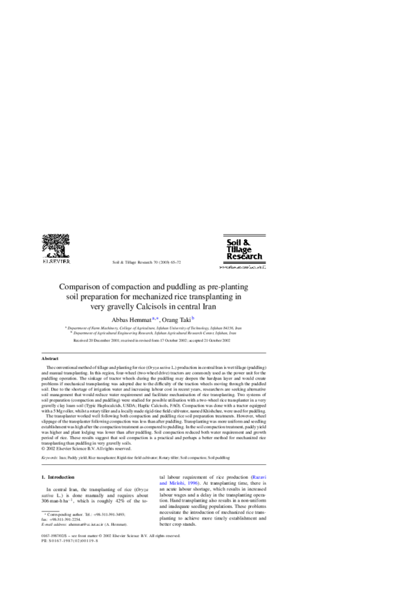 (PDF) Comparison of compaction and puddling as pre-planting soil ...