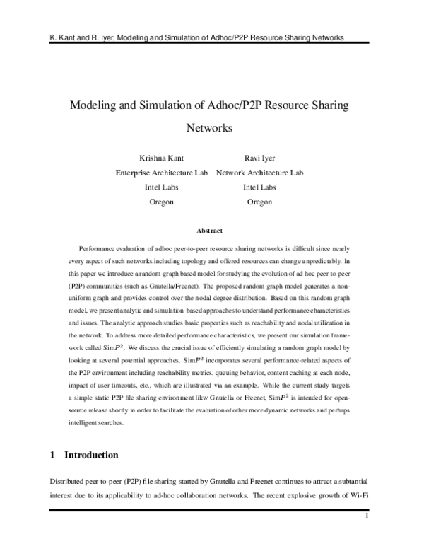 (PDF) Modeling and Simulation of Adhoc/P2P Resource Sharing Networks