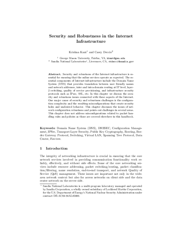(PDF) Security and Robustness in the Internet Infrastructure