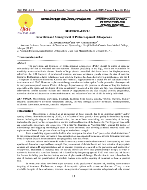 (PDF) Prevention and Management of Postmenopausal Osteoporosis