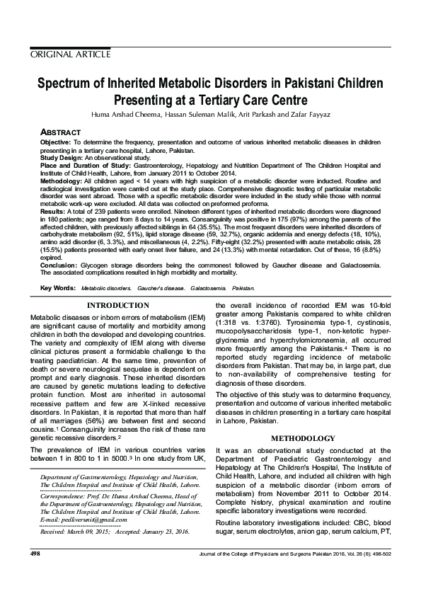 (PDF) Spectrum of Inherited Metabolic Disorders in Pakistani Children ...