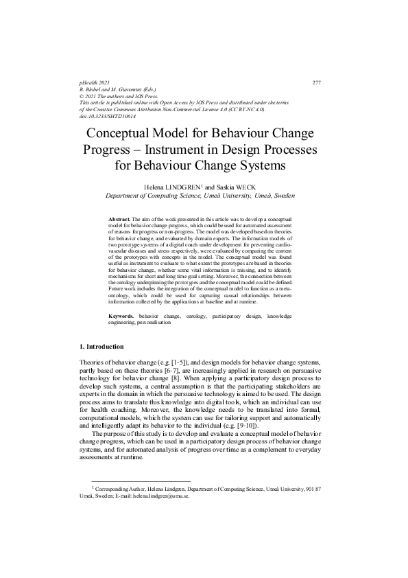 (PDF) Conceptual Model for Behaviour Change Progress – Instrument in ...