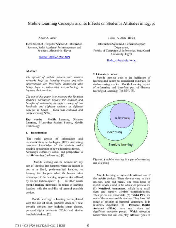 (PDF) Mobile learning concepts and its effects on student's attitudes ...