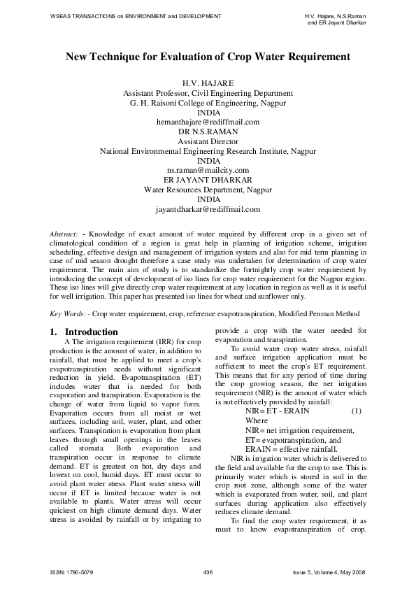 (PDF) New Technique for Evaluation of Crop Water Requirement