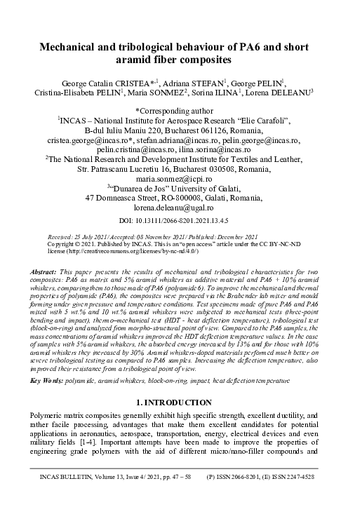 (PDF) Mechanical and tribological behaviour of PA6 and short aramid ...