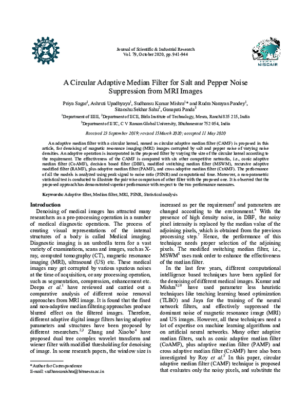 (PDF) A Circular Adaptive Median Filter for Salt and Pepper Noise