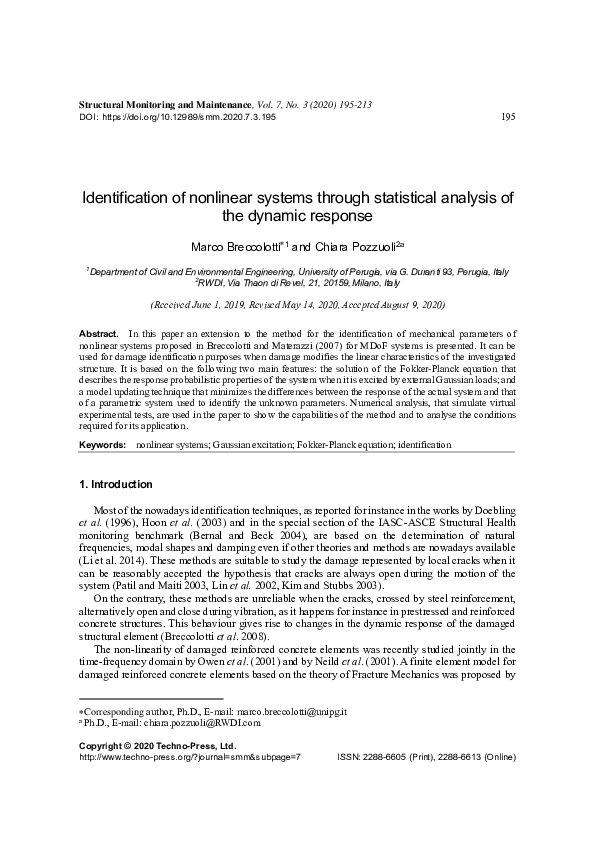 (PDF) Identification of nonlinear systems through statistical analysis ...