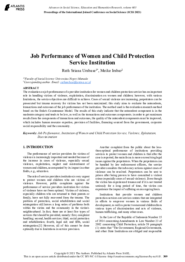 (PDF) Job Performance of Women and Child Protection Service Institution