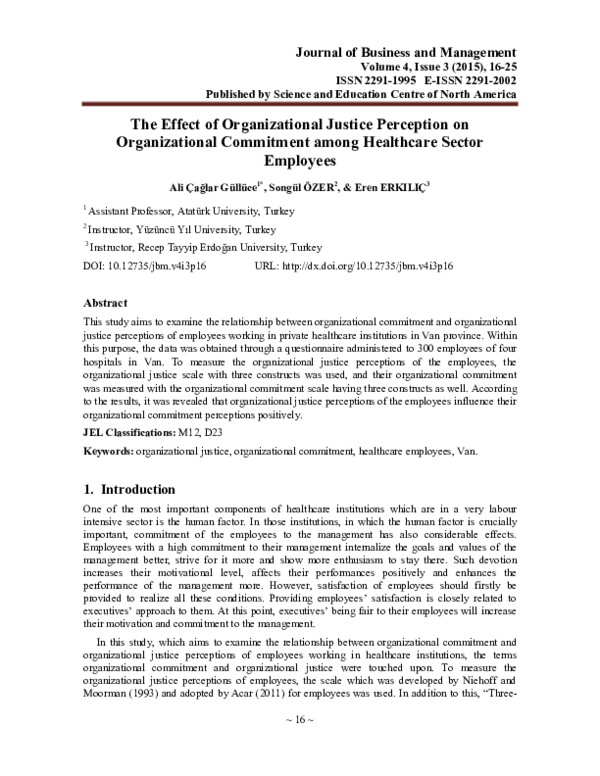 (PDF) The Effect of Organizational Justice Perception on Organizational ...