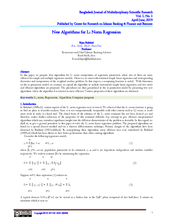 (PDF) New Algorithms for L1 Norm Regression