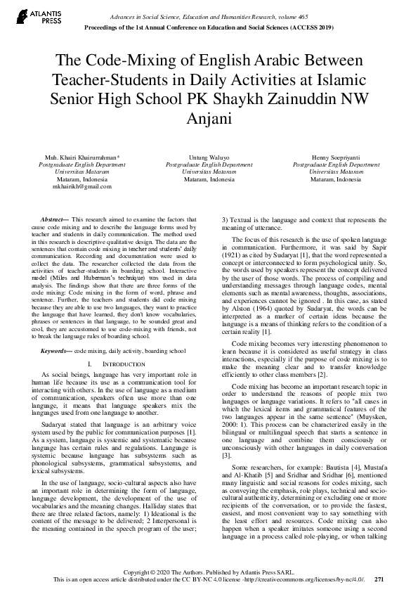 (PDF) The Code-Mixing of English Arabic Between Teacher-Students in ...