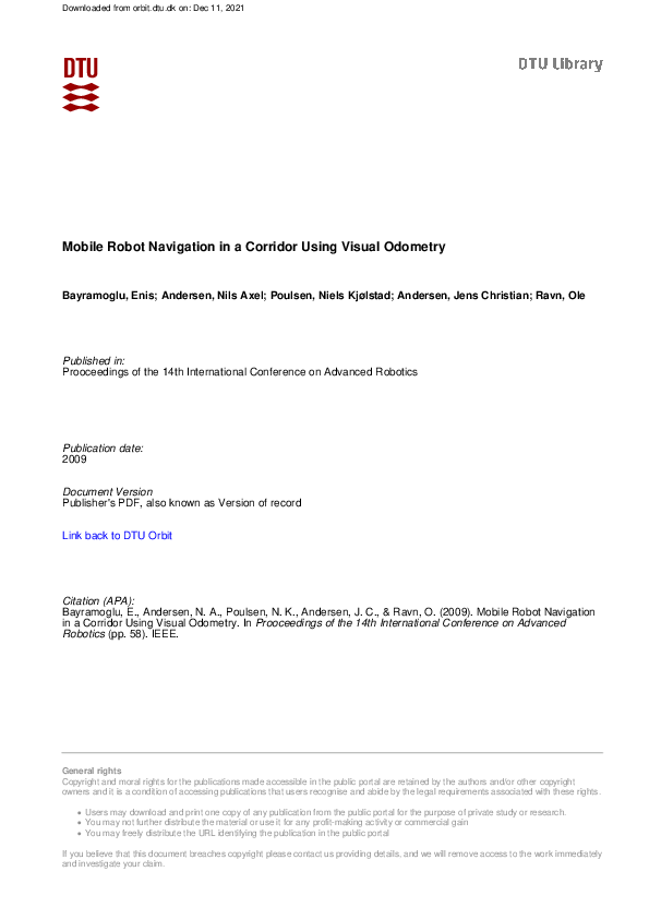 (PDF) Mobile robot navigation in a corridor using visual odometry