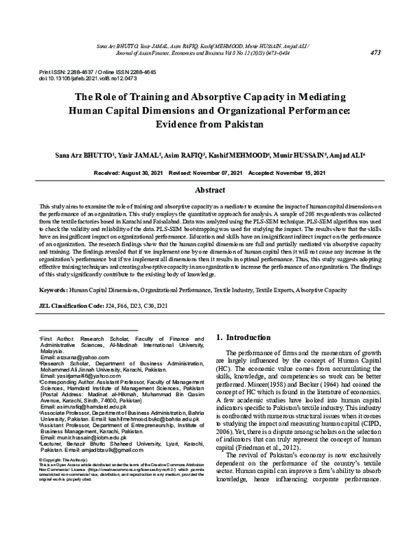 (PDF) The Role of Training and Absorptive Capacity in Mediating Human ...