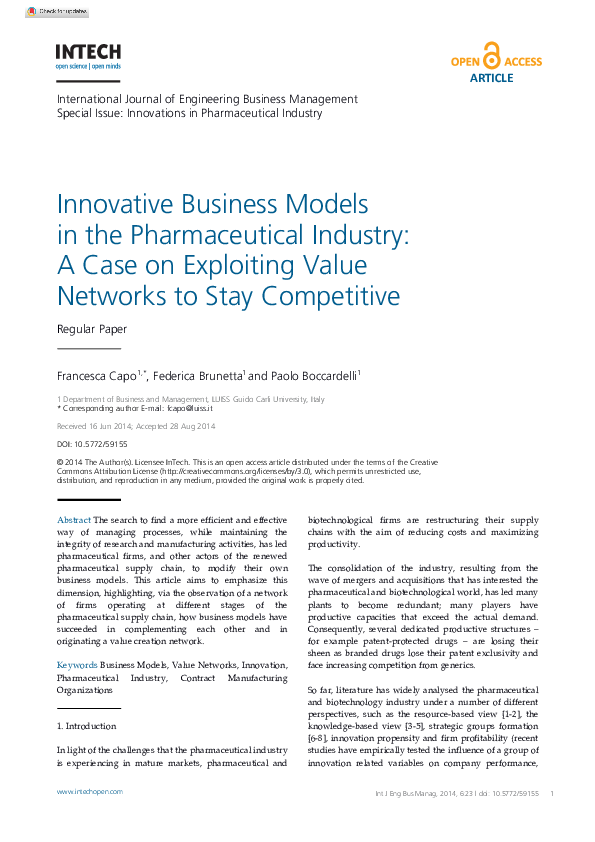 (PDF) Innovative Business Models in the Pharmaceutical Industry: A Case ...