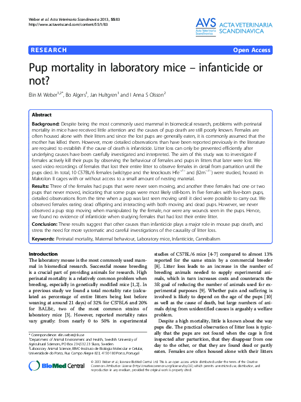 (PDF) Pup mortality in laboratory mice – infanticide or not?