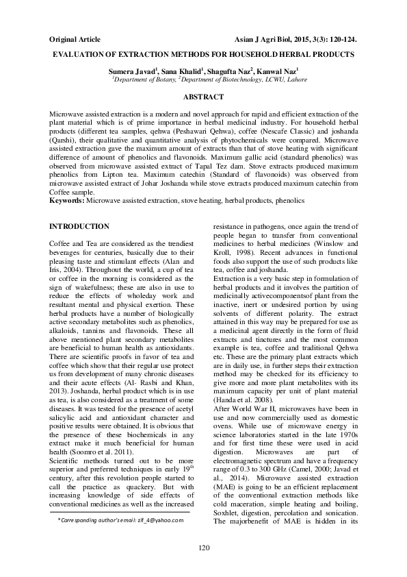 (PDF) Evaluation of Extraction Methods for Household Herbal Products