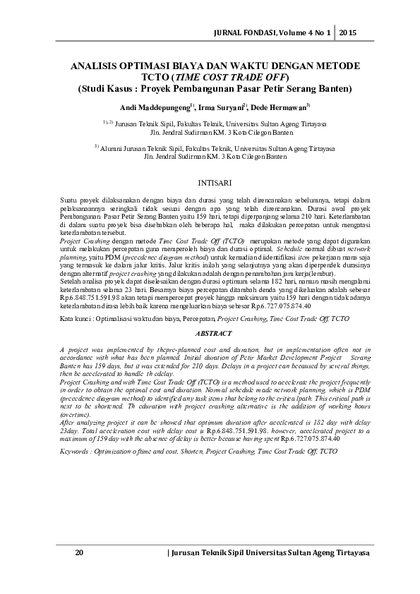 (PDF) Analisis Optimasi Biaya Dan Waktu Dengan Metode Tcto (Time Cost ...