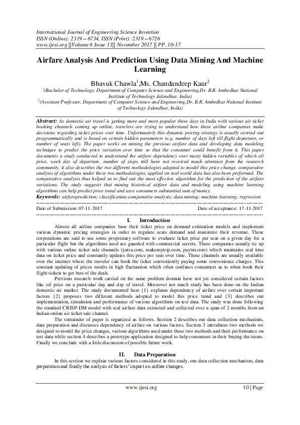 (PDF) Airfare Analysis And Prediction Using Data Mining And Machine ...