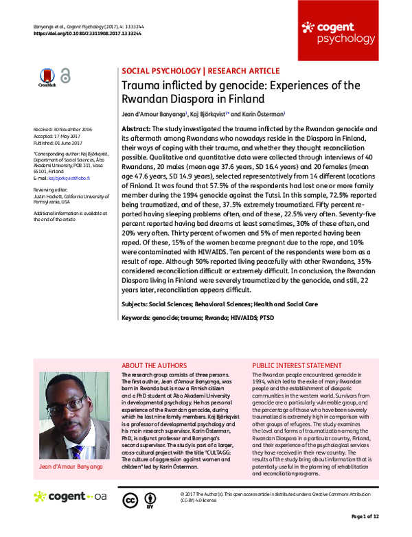 (PDF) Trauma inflicted by genocide: Experiences of the Rwandan Diaspora ...