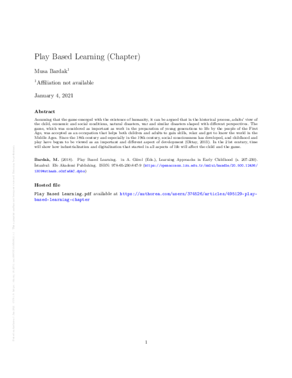 (PDF) Play Based Learning (Chapter)