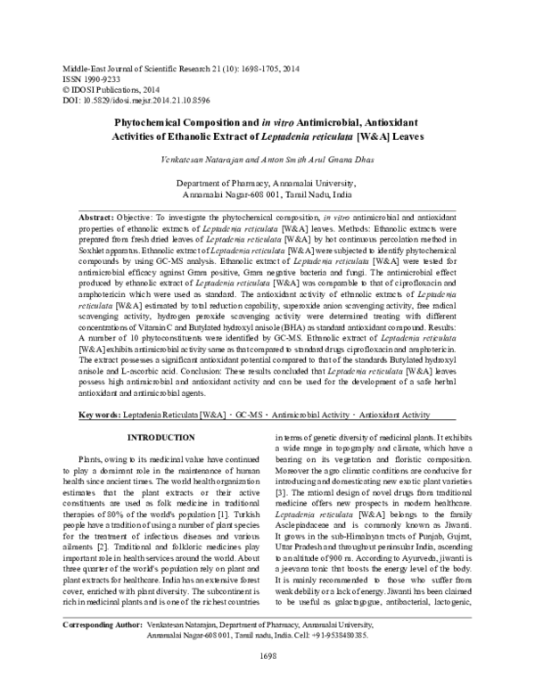 (PDF) Phytochemical Screening, Antioxidant and Antimicrobial activities ...