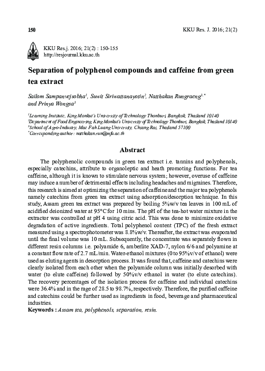 (PDF) Separation of polyphenol compounds and caffeine from green tea ...