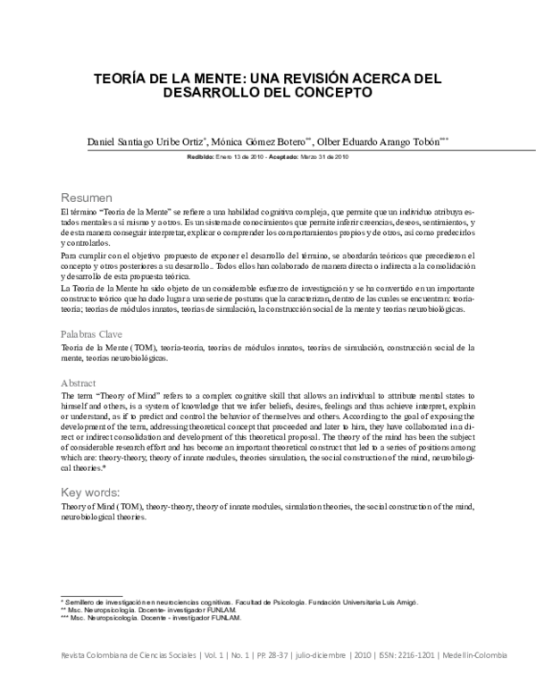 (PDF) Teoría De La Mente: Una Revisión Acerca Del Desarrollo Del Concepto