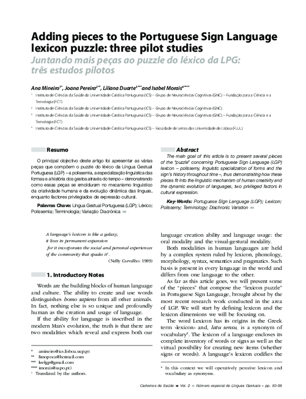(PDF) Adding pieces to the Portuguese Sign Language lexicon puzzle ...