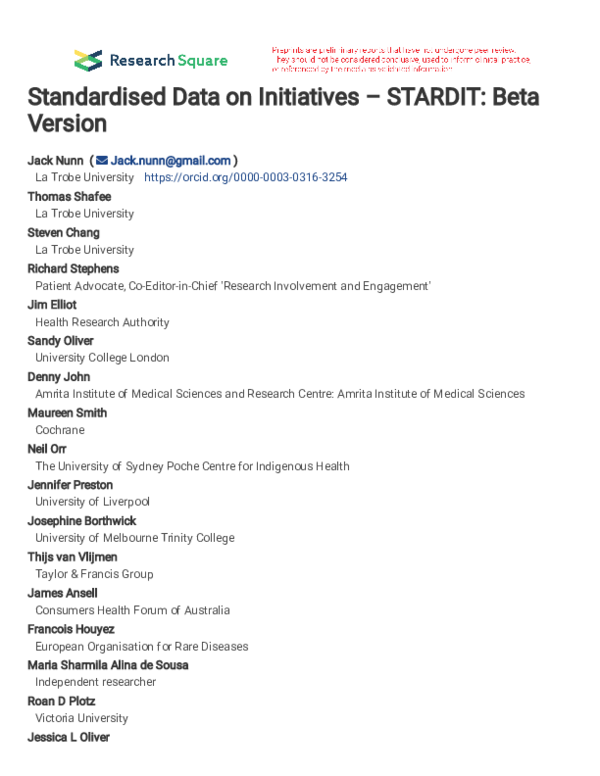 (PDF) Standardised Data on Initiatives – STARDIT: Beta Version | Samuel ...