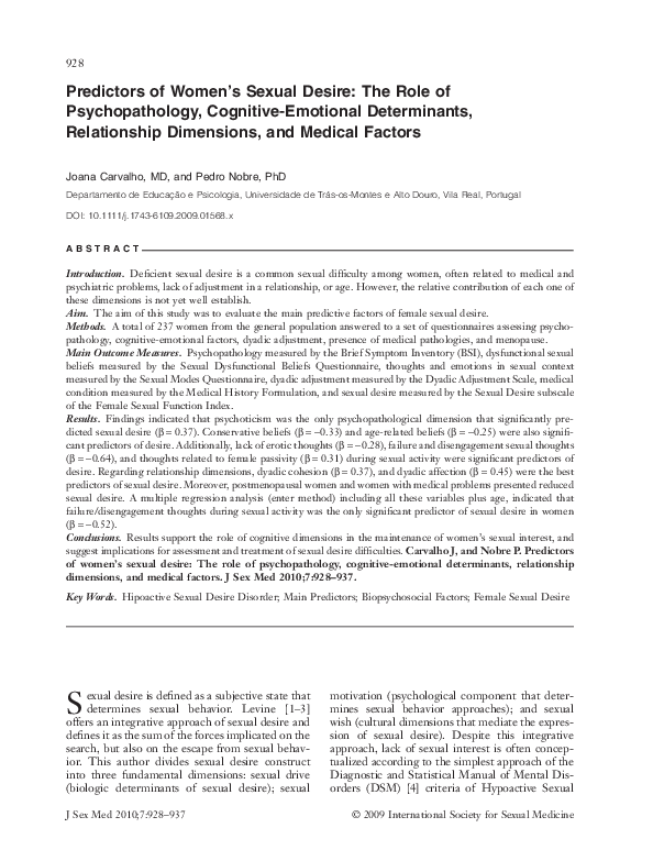 (PDF) Predictors of Women's Sexual Desire: The Role of Psychopathology ...