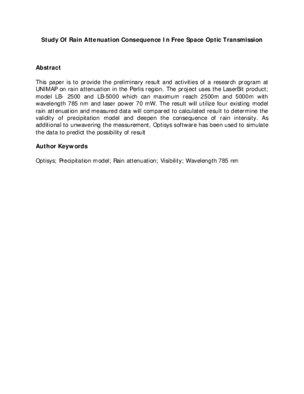 (PDF) Study of rain attenuation consequence in free space optic ...