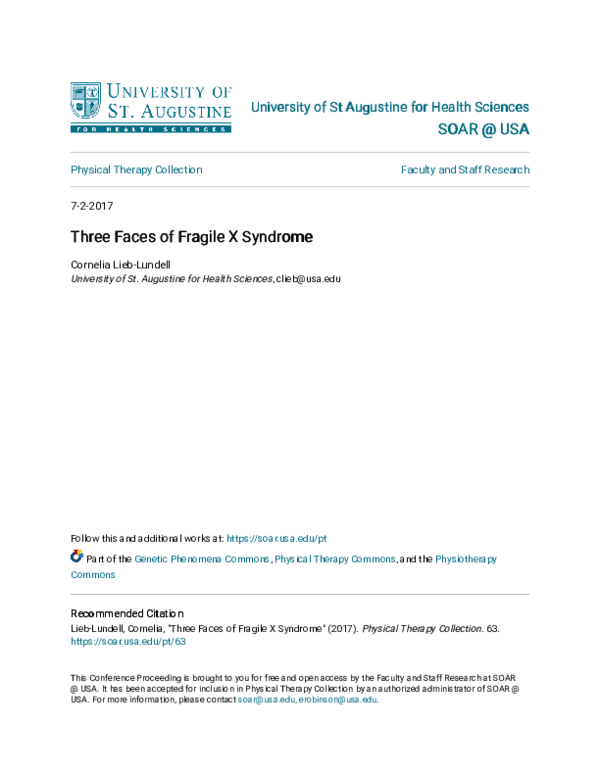 (PDF) Three Faces of Fragile X Syndrome