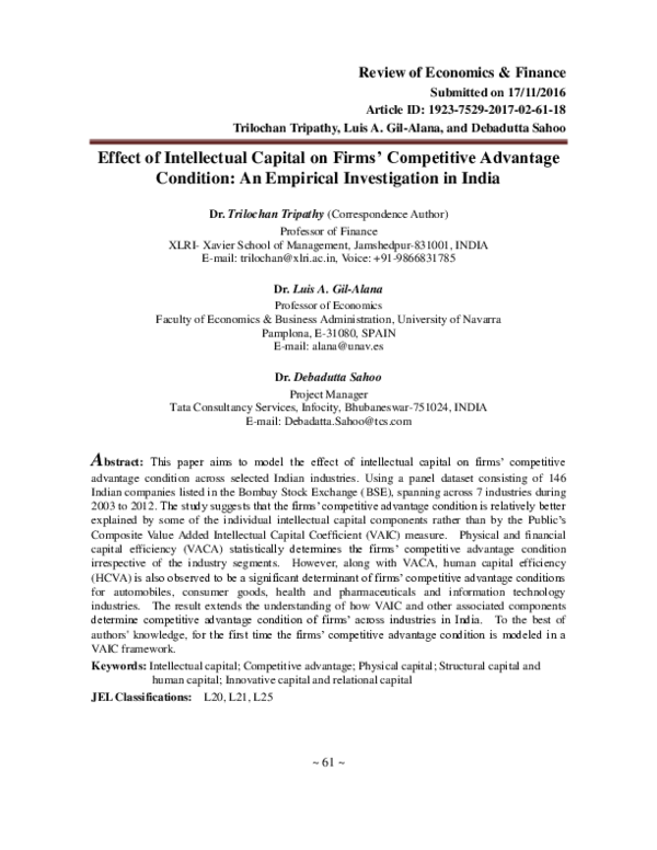(PDF) Effect of Intellectual Capital on Firms¡¯ Competitive Advantage ...