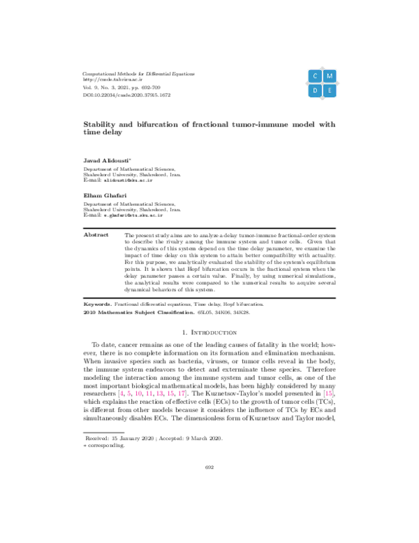 (PDF) Stability and bifurcation of fractional tumor-immune model with ...