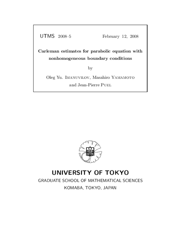 (PDF) Carleman estimates for parabolic equations with nonhomogeneous ...