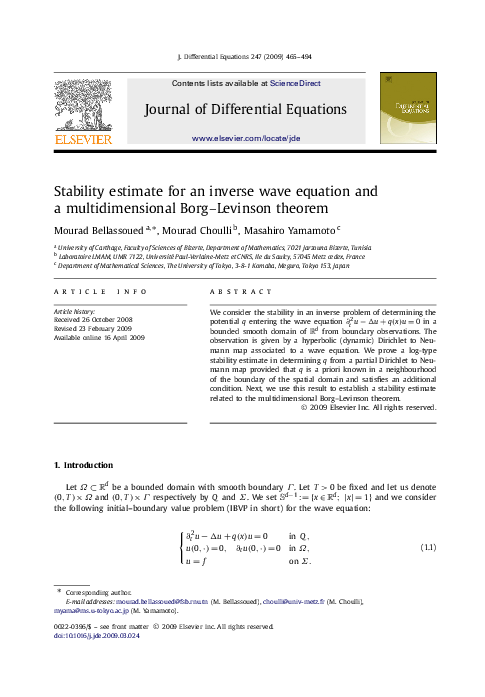 (PDF) Stability estimate for an inverse wave equation and a ...