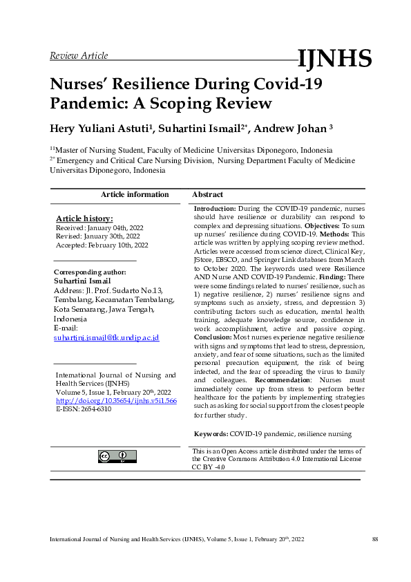 (PDF) Nurses’ Resilience During Covid-19 Pandemic: A Scoping Review