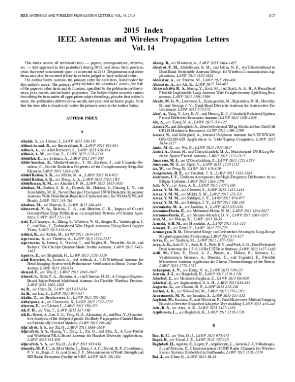 (PDF) 2010 Index IEEE Antennas and Wireless Propagation Letters Vol. 9