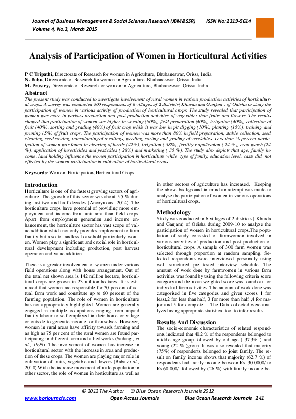(PDF) Analysis of Participation of Women in Horticultural Activities