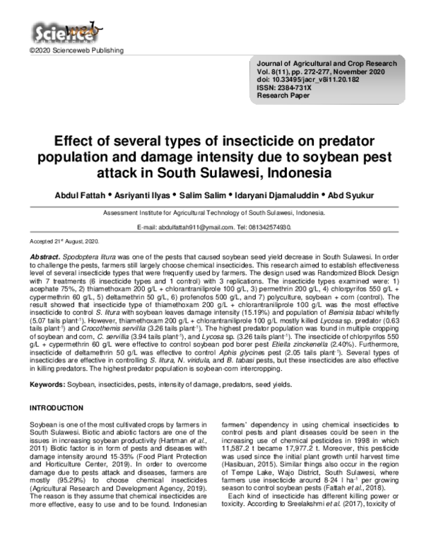 (PDF) Effect of several types of insecticide on predator population and ...