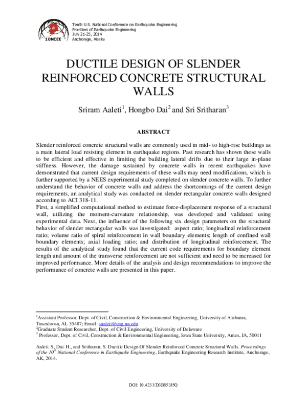 (PDF) Ductile Design of Slender Reinforced Concrete Structural Walls